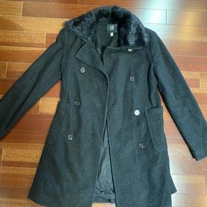 Barneys New York sparkle black coat w fur collarXS